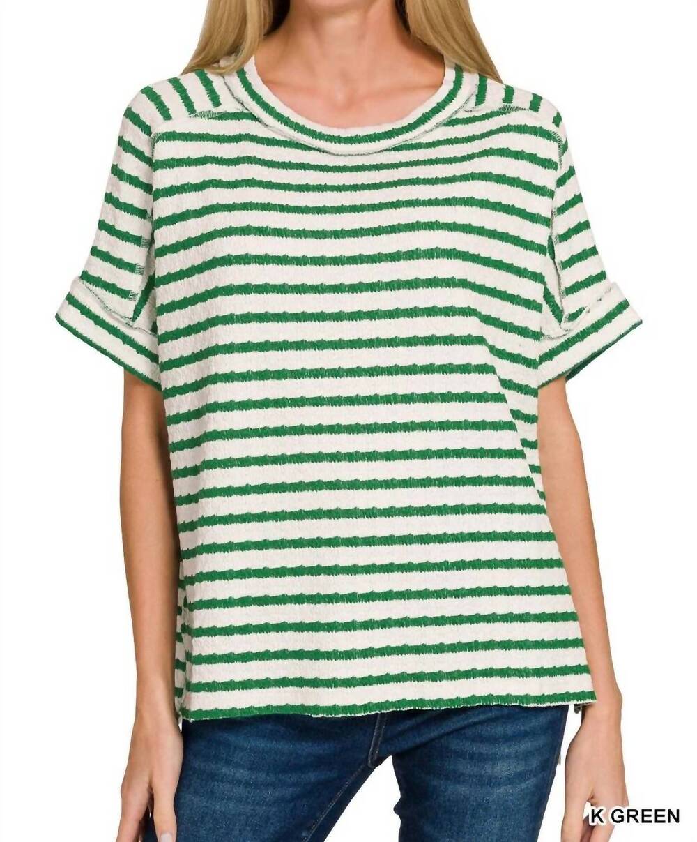 NEW ZENANA striped short sleeve top in kelly green